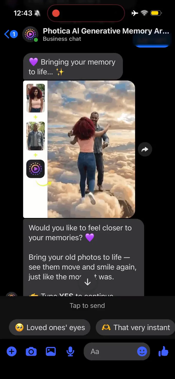 AI photo and video funnel in Messenger